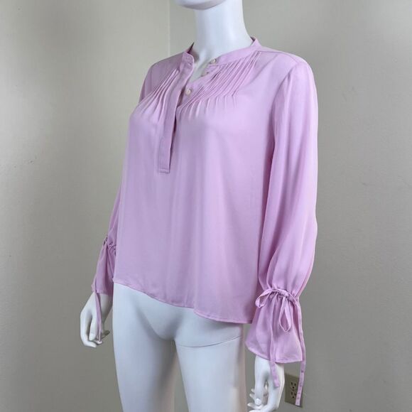 J Crew Women Size S Petite Pink Pleated Pintuck Sheer Chiffon Blouse NEW Top Tie - Picture 13 of 16